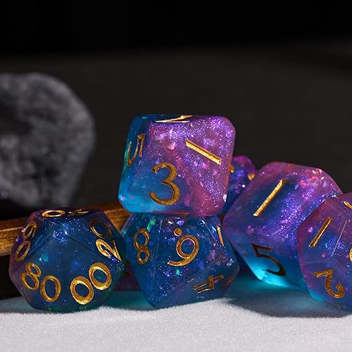 Miniatura 6 de HDdais DND - Juego de dados poliédricos azules rellenos de purpurina para juegos de rol de Calabozos y Dragones y juegos de mesa