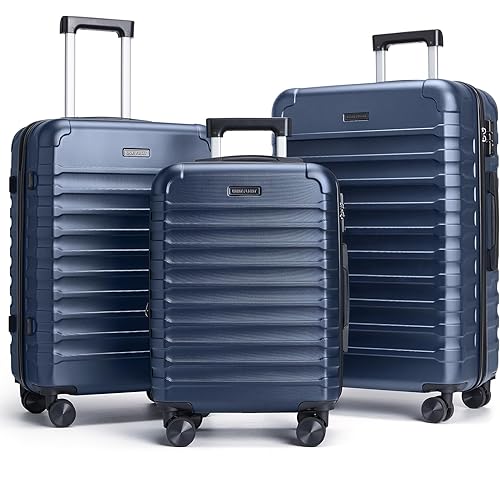LIGHT FLIGHT Luggage Sets, 3 Piece Durable Suitcase Set with Spinner Wheels, 3 Pcs Hardside Lightweight luggage with TSA Lock, Large Checked Travel Suitcases, 20/24/28 Inch, Dark Blue