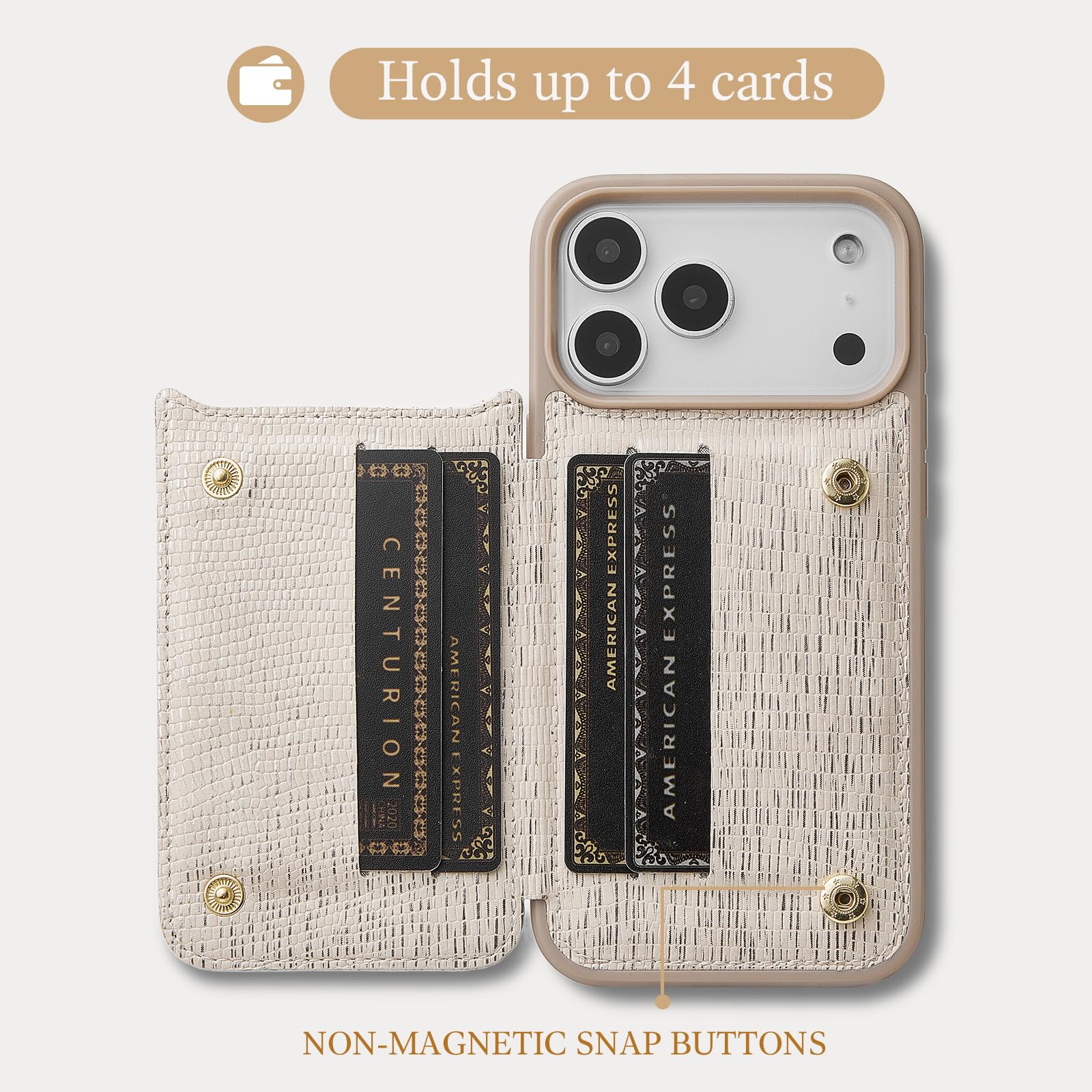 CUSTYPE Custodia a portafoglio per iPhone 2026 (16 cm) Porta carte e | 4 slot per carte di credito, impugnatura ad anello, doppia chiusura a scatto, custodia protettiva in pelle PU per donne e