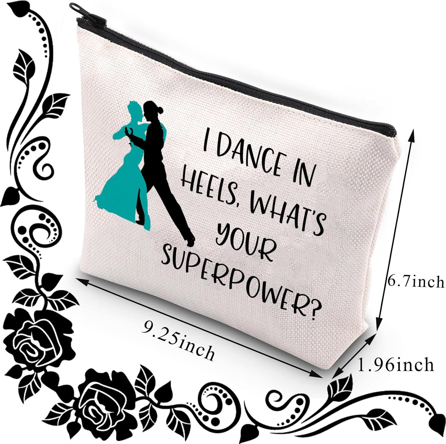 BDPWSS Ballroom Dancer Gift Ballroom Dance Teacher Makeup Bag i Dance In Heels What's Your Superpower Dancing Zipper Pouch (Dance heels superpower) image 2