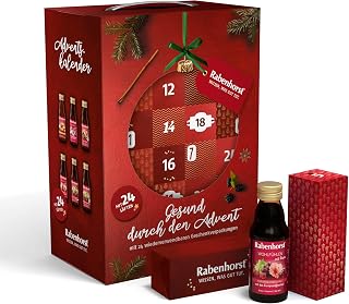 RABENHORST Saft Adventskalender – 24 hochwertige Direktsäfte in Glasflaschen (12 verschiedene Sorten) – Vegan, ohne Zuckerzusatz – Gesunder Adventskalender für Kinder und Erwachsene (2026)