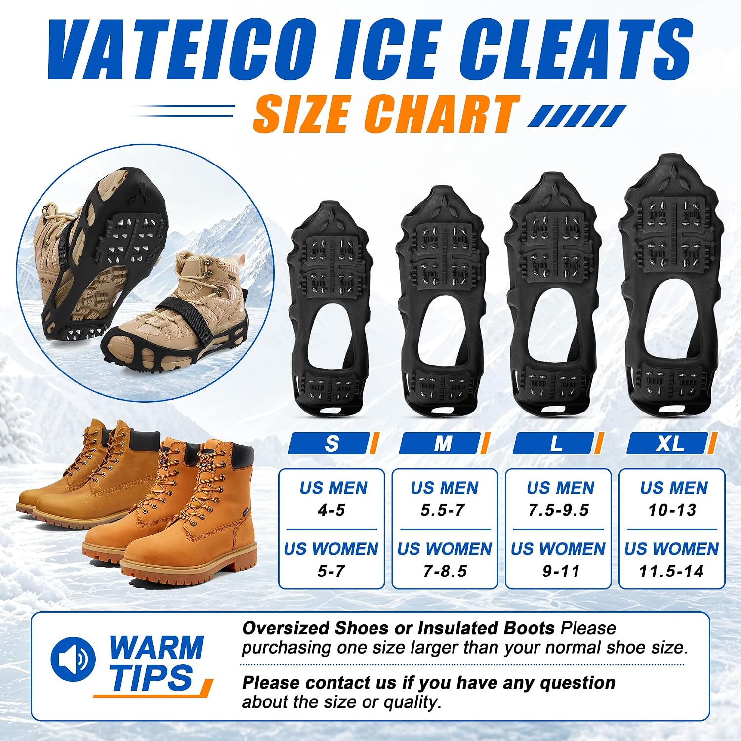Ice Cleats Snow Traction Cleats,Crampons Ice Grippers for Boots and Shoes