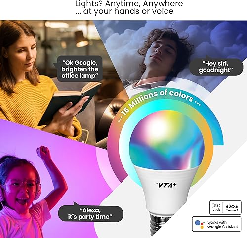 Miniatura 3 de VTA+ Kit de bombillas LED inteligentes x2 E27 RGB - Solo WiFi 2.4 GHz, compatible con Alexa y Google Home, colores y temperatura ajustables, fácil