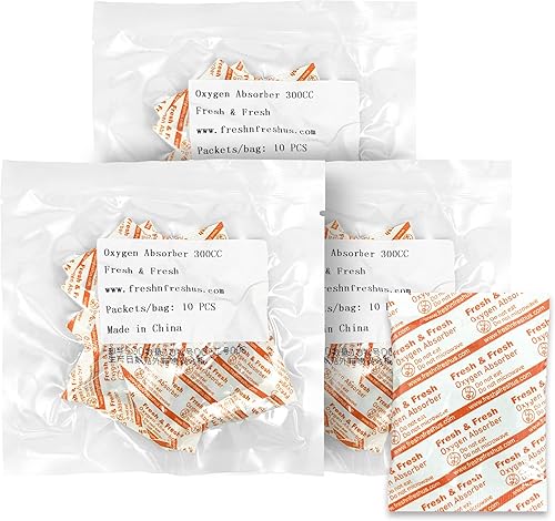 Absorbentes de oxígeno de alta calidad de 300 CC para almacenamiento de alimentos, paquetes de eliminadores de oxígeno (3 bolsas de 10 paquetes)