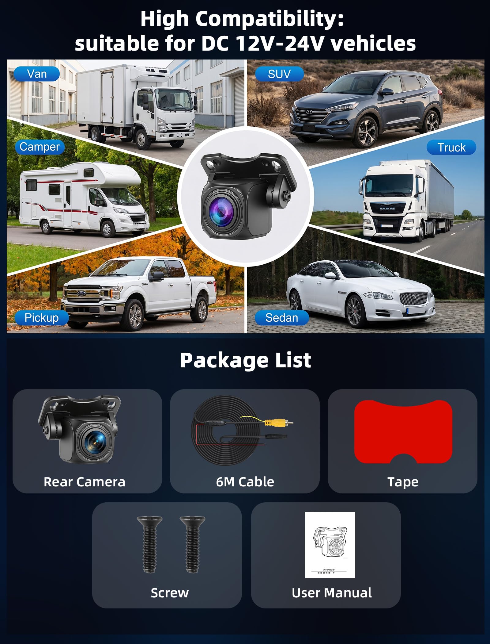 Rückfahrkamera AHD 1080P Universal mit OEM-Halterung Nachtsicht WDR 170° Weitwinkel IP69 Wasserdicht NTSC für SUV Camper Pickup Van