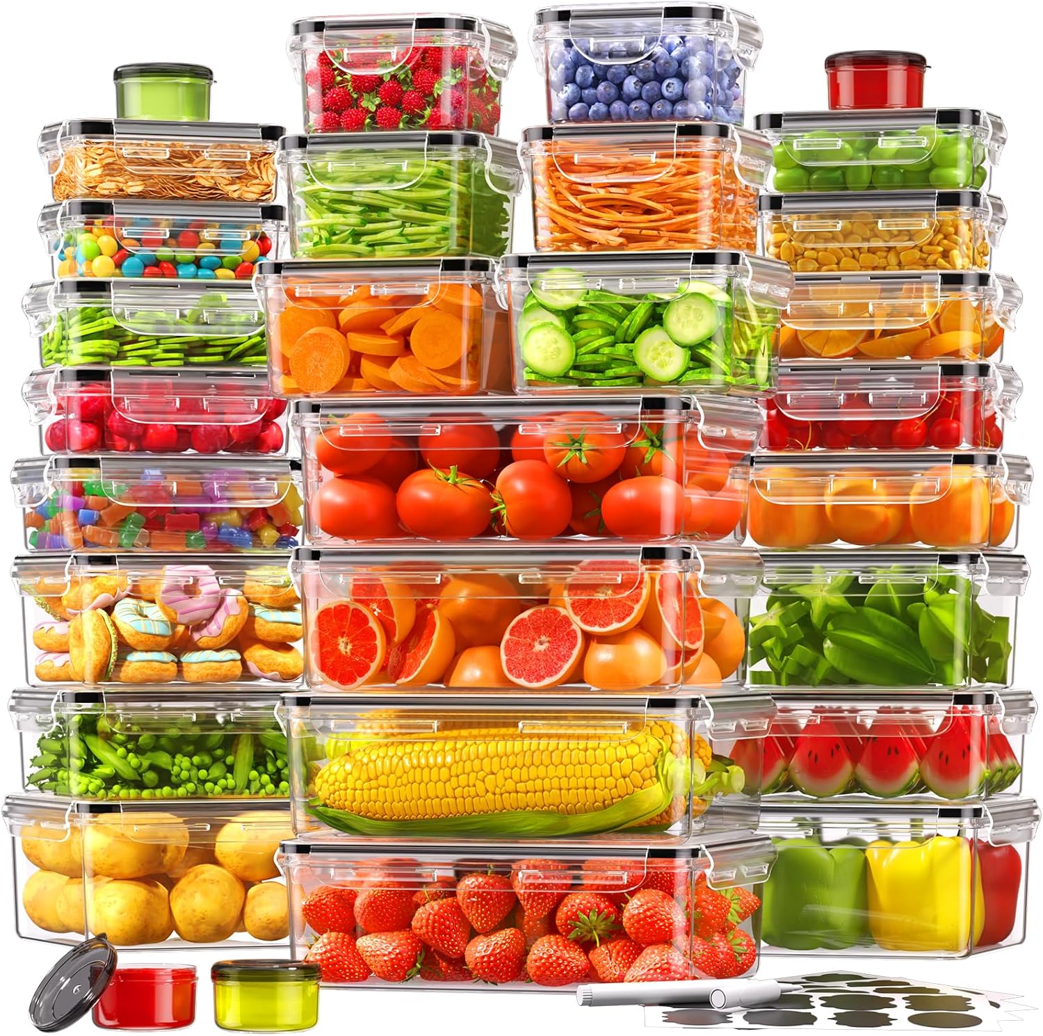 60 PCS Food Storage Containers with Lids Airtight (30 Containers & 30 Lids), 100% Leak Proof Meal Prep Container for Kitchen, BPA-Free Plastic(Polypropylene5), Microwave/Dishwasher Safe, Labels & Pen
