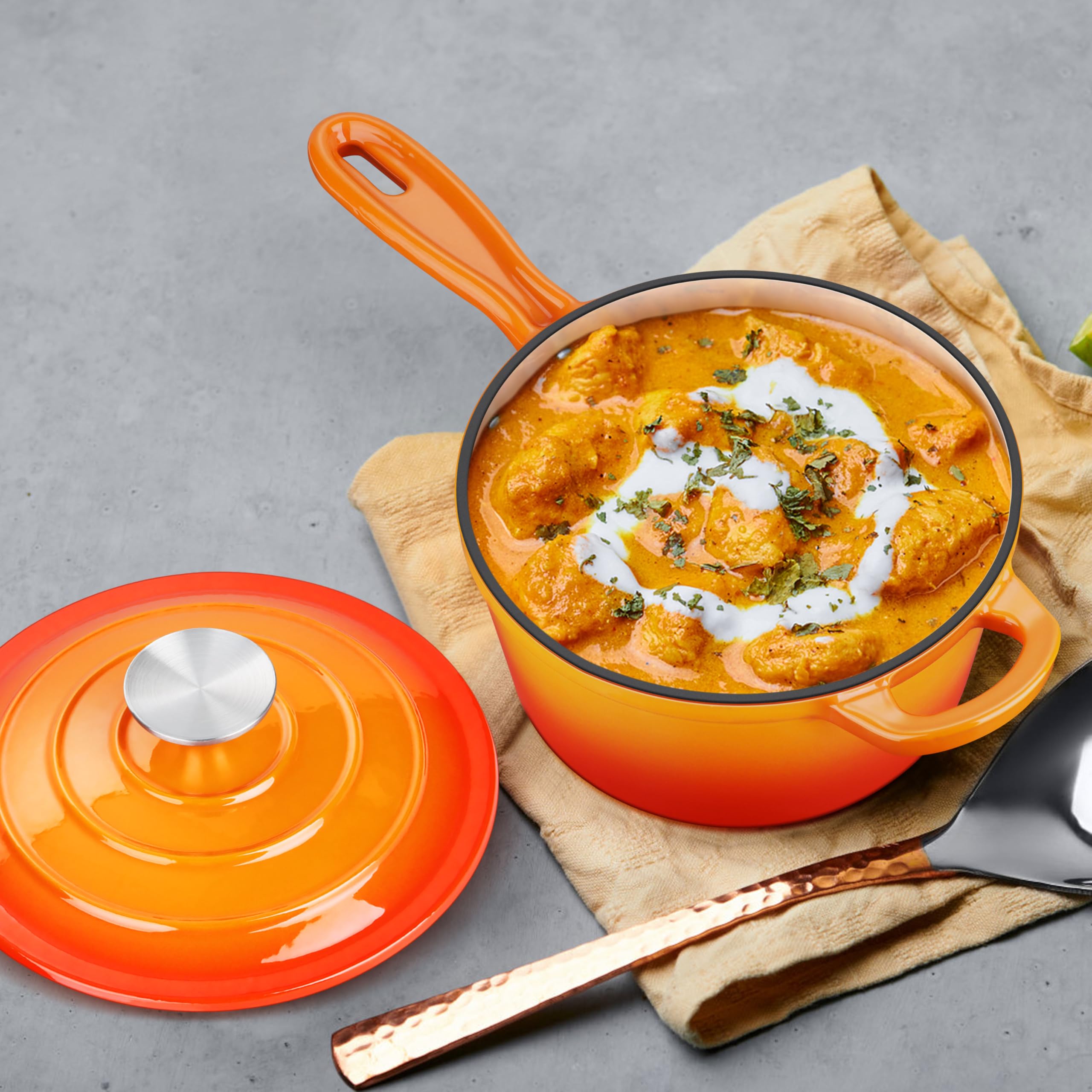 Leonyo Casseruola in ghisa smaltata con coperchio, casseruola da 2 litri con coperchio, piccola ghisa smaltata, pentole da cucina olandese per tutti i tipi di fornelli per la produzione di