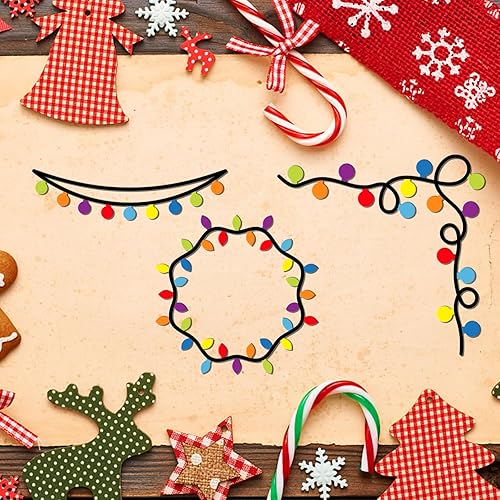 Miniatura 7 de GLOBLELAND 3 juegos de troqueles de corte de luces de Navidad para álbumes de recortes, tira de luces de metal, troquelados, plantillas de estampado