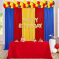 Vista 5 de 10ft x 10ft Wrinkle Free Backdrop Curtain Red&Black Backdrop Curtain for Parties, Polyester Photography Backdrop Drapes for Birthday Party