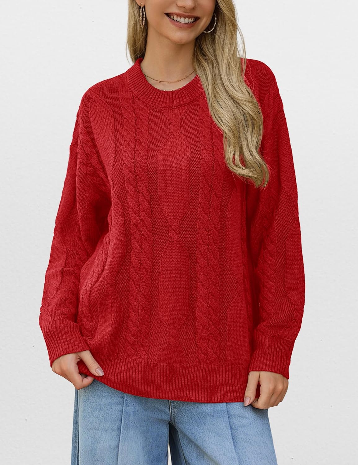 YUCOLEN Womens Sweater Cable Knit Oversized Long Sleeve Sweater Crewneck Casual 2026 Chunky Pullover Tops - Image 2