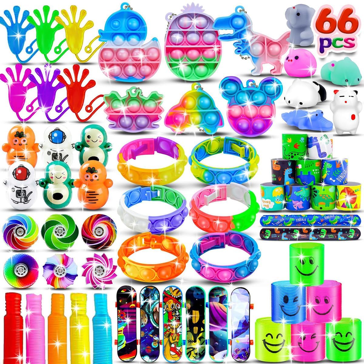 Fidget Items 66 Pack, Party Favors for Teens, Bulk Sensory Items Set Autism Autistic, Treasure Box Items for Classroom, Stocking Stuffers Goodie Bags, Birthday Gifts Prizes for Boys Girls