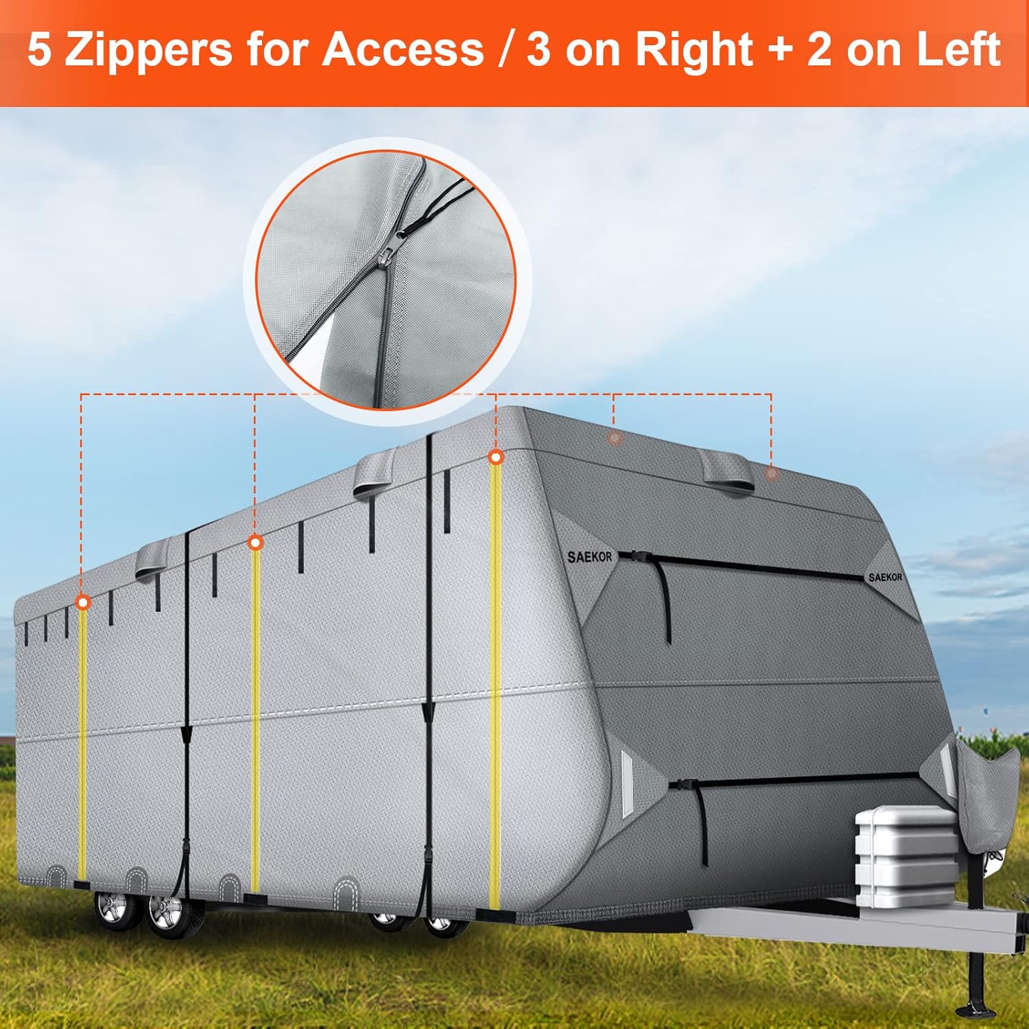 7 Layers Travel Trailer RV Cover for 22.1' - 24' RV, 250 GSM Anti-UV Top for SPF50+ Tearproof Camper Cover + 4 Tire Covers + 2PCS Windproof Straps + Tongue Jack Cover + Gutter Cover for No Tearing : Automotive