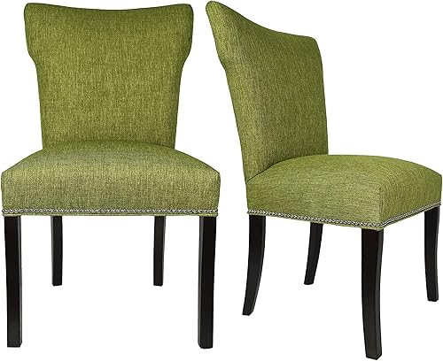 Sole Designs Bella Collection - Juego de 2 sillas auxiliares de comedor tapizadas con respaldo doble Dow con borde de cabeza de clavo, color verde