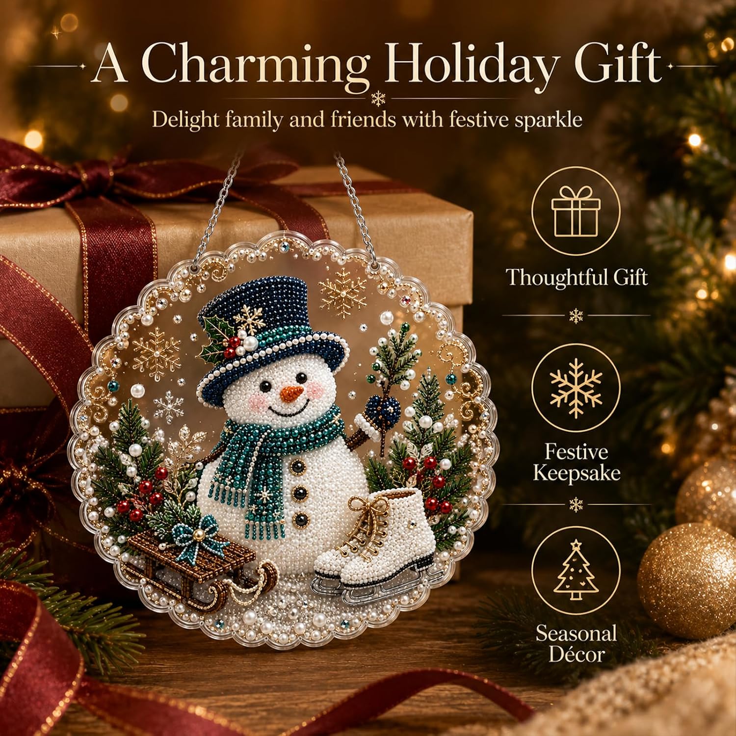Christmas Pearl Diamond Art Ornaments, Snowman Pearl Art (Style 8, 8in)