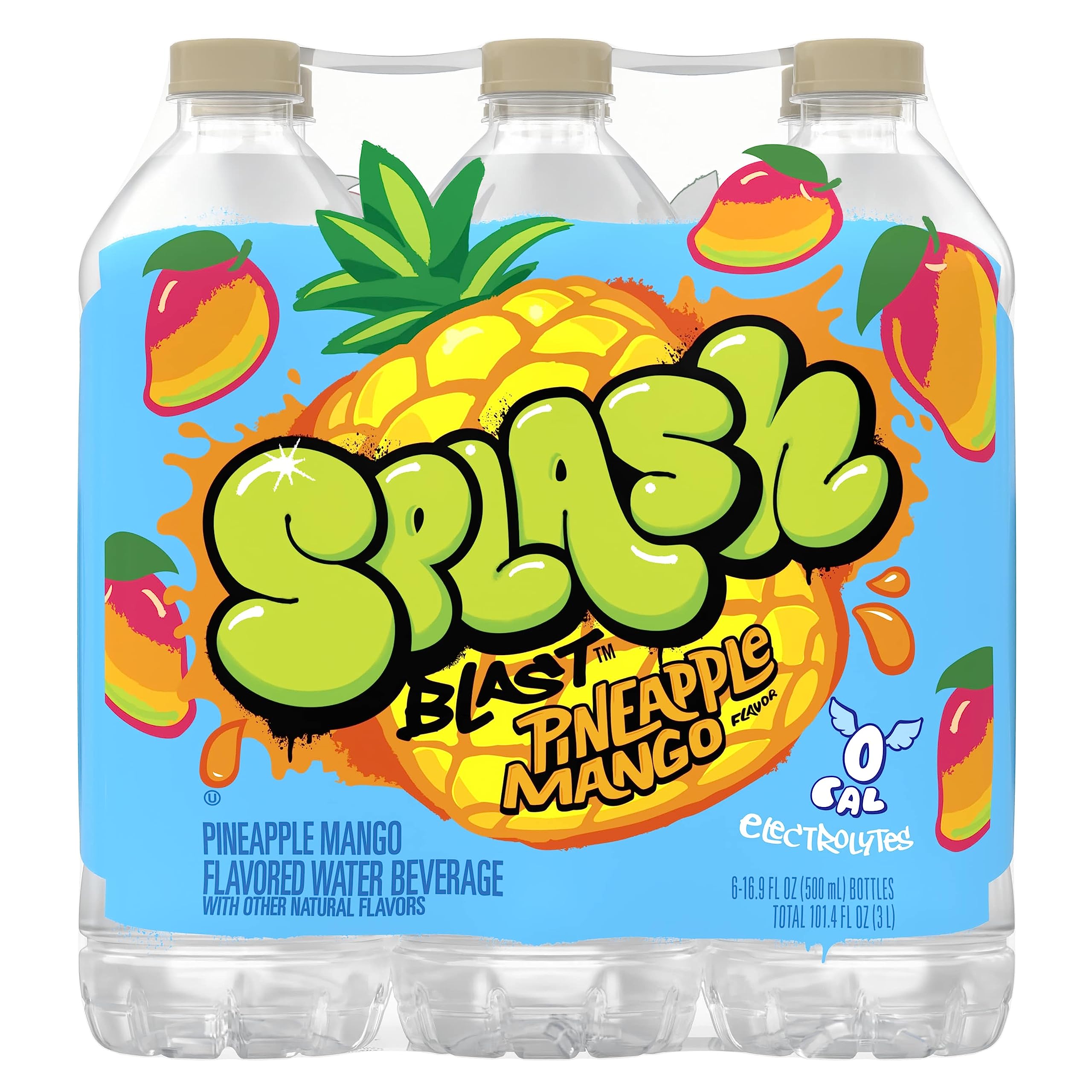 Splash Refresher Pineapple Mango Flavor Water Beverage 16.9 Fl Oz Plastic Bottle Pack of 24