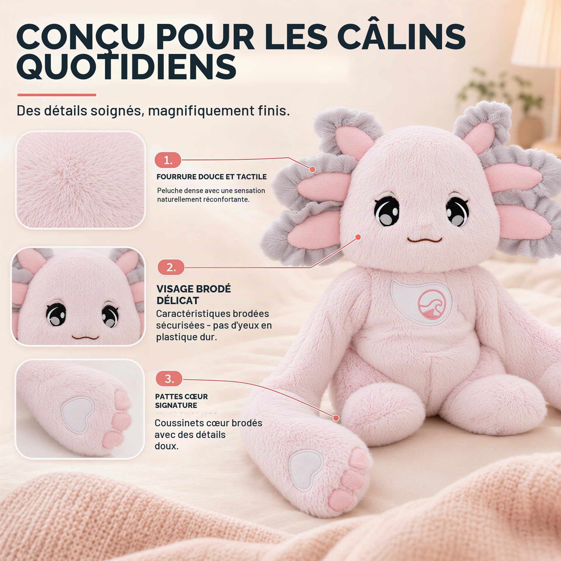 Huggle Healers Animaux en peluche lestés pour adultes, adolescents et enfants – Bras en peluche rose de 91,4 cm de long pour câlins – Peluches axolotl de 2,04 kg – Ula Axolotl