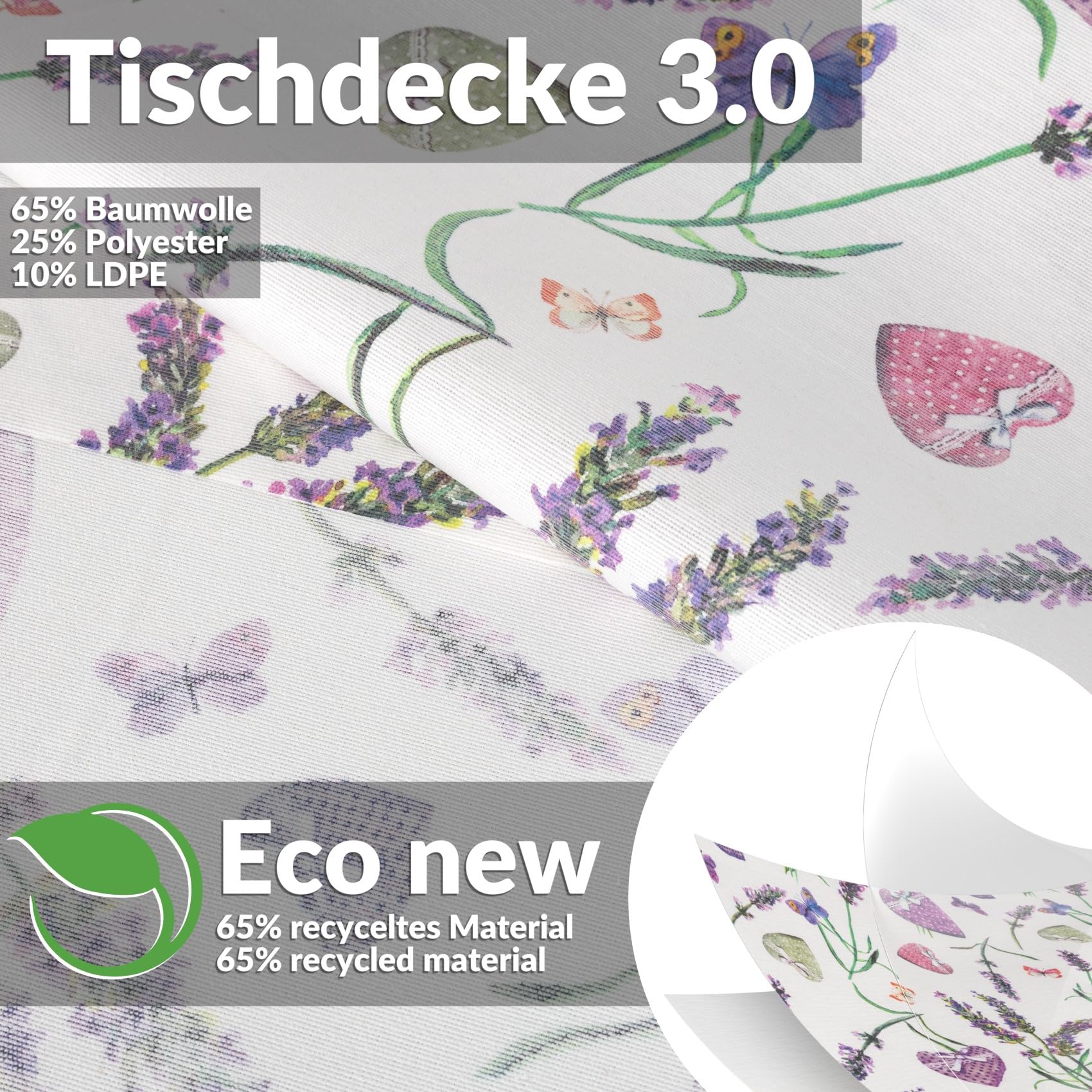 ANRO Mantel de Mesa Lavanda 70% Algodón 30% Poliéster | Antimanchas Impermeable Cocina Jardín Borde Cortado 220x140 cm