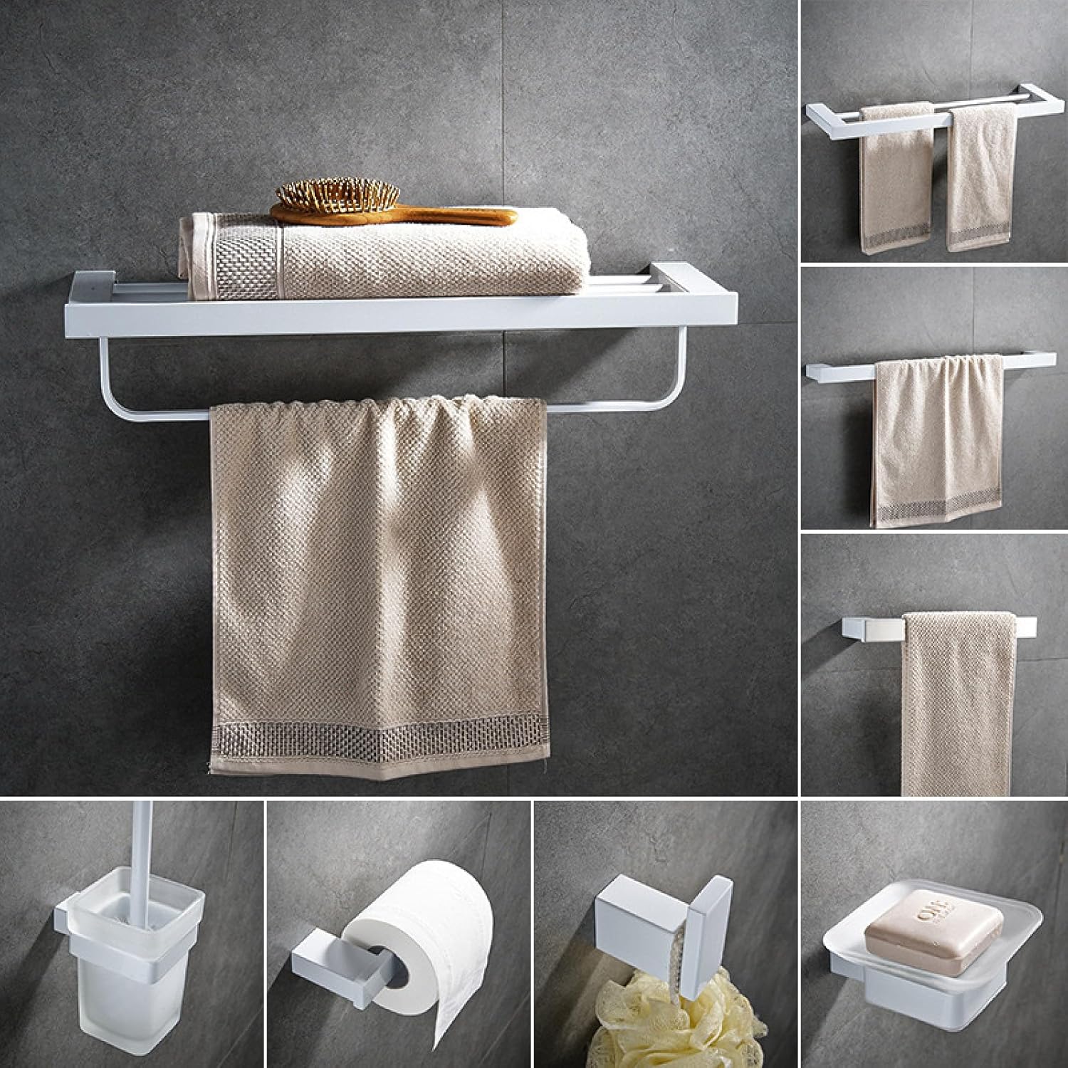Bath Towel Rack Bathroom Hardware Pendant White Lacquered Set Combination, Towel Ring