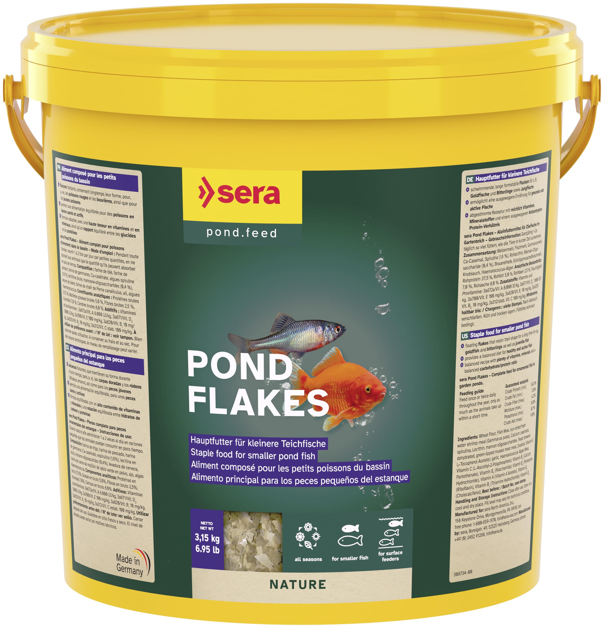 sera pond flakes 21 L 3,15 kg | mangime galleggiante in scaglie per pesci da laghetto 21.000 ml | senza coloranti e conservanti
