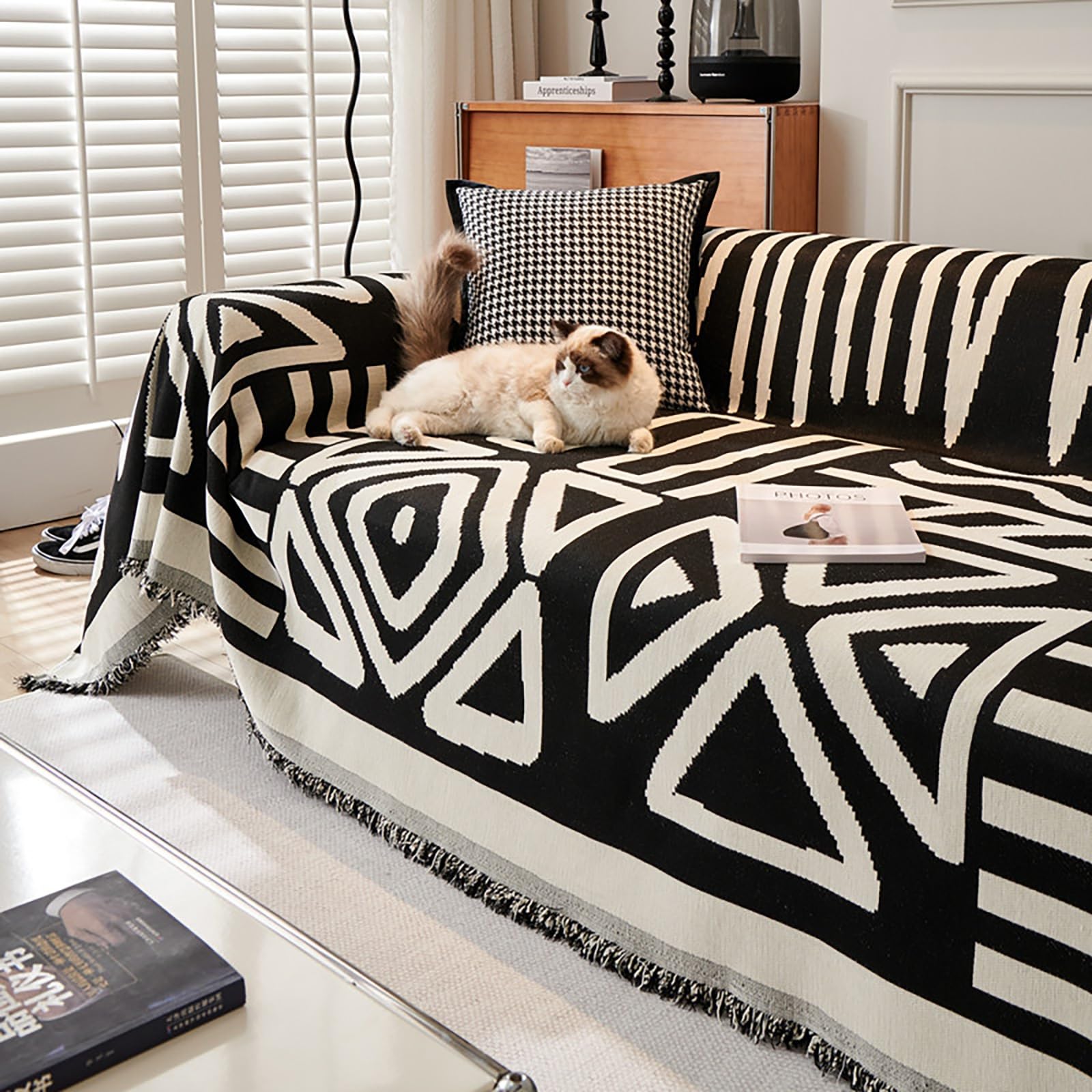 Funda de sofá de felpilla para sofá seccional, protector de futón en forma de L con borlas, 178 x 178 cm, elegante funda de sofá duradera, protector de muebles, fácil de limpiar