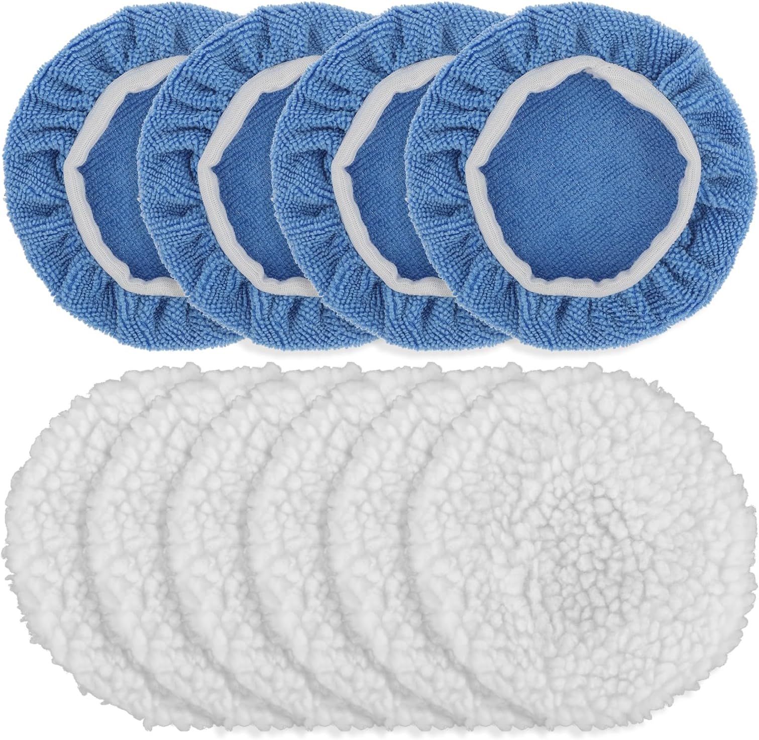 10Pcs Buffer Bonnets for 5-6 inch Car Polisher Pad Bonnet 5-6 Inch Buffing Pad Bonnets Polishing Bonnets Buffing Bonnets Microfiber Waxer Bonnet Buffing Pad Cover Buffer Bonnet, 4*Microfiber+6*Woollen
