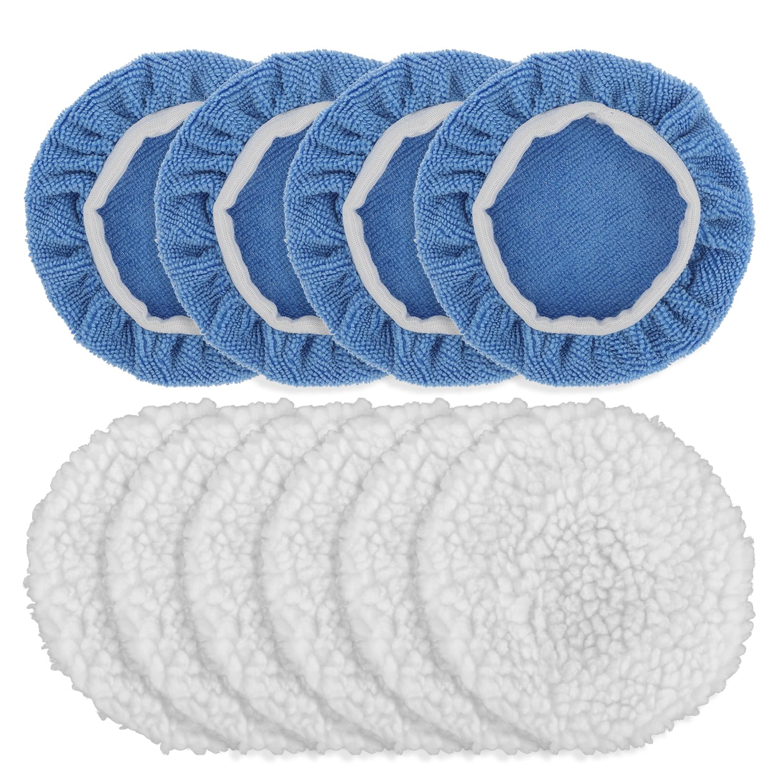 10Pcs Buffer Bonnets for 5-6 inch Car Polisher Pad Bonnet 5-6 Inch Buffing Pad Bonnets Polishing Bonnets Buffing Bonnets Microfiber Waxer Bonnet Buffing Pad Cover Buffer Bonnet, 4*Microfiber+6*Woollen