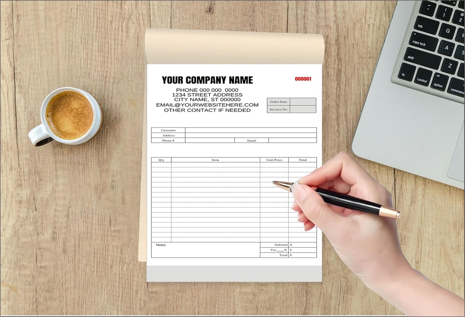 Custom NCR Duplicate Forms Invoices, Receipts, Work Orders, Sales Orders, Purchase Orders, Estimates, with Your Company Name Logo,Address,2 Books (100 Sets) (Template 2)