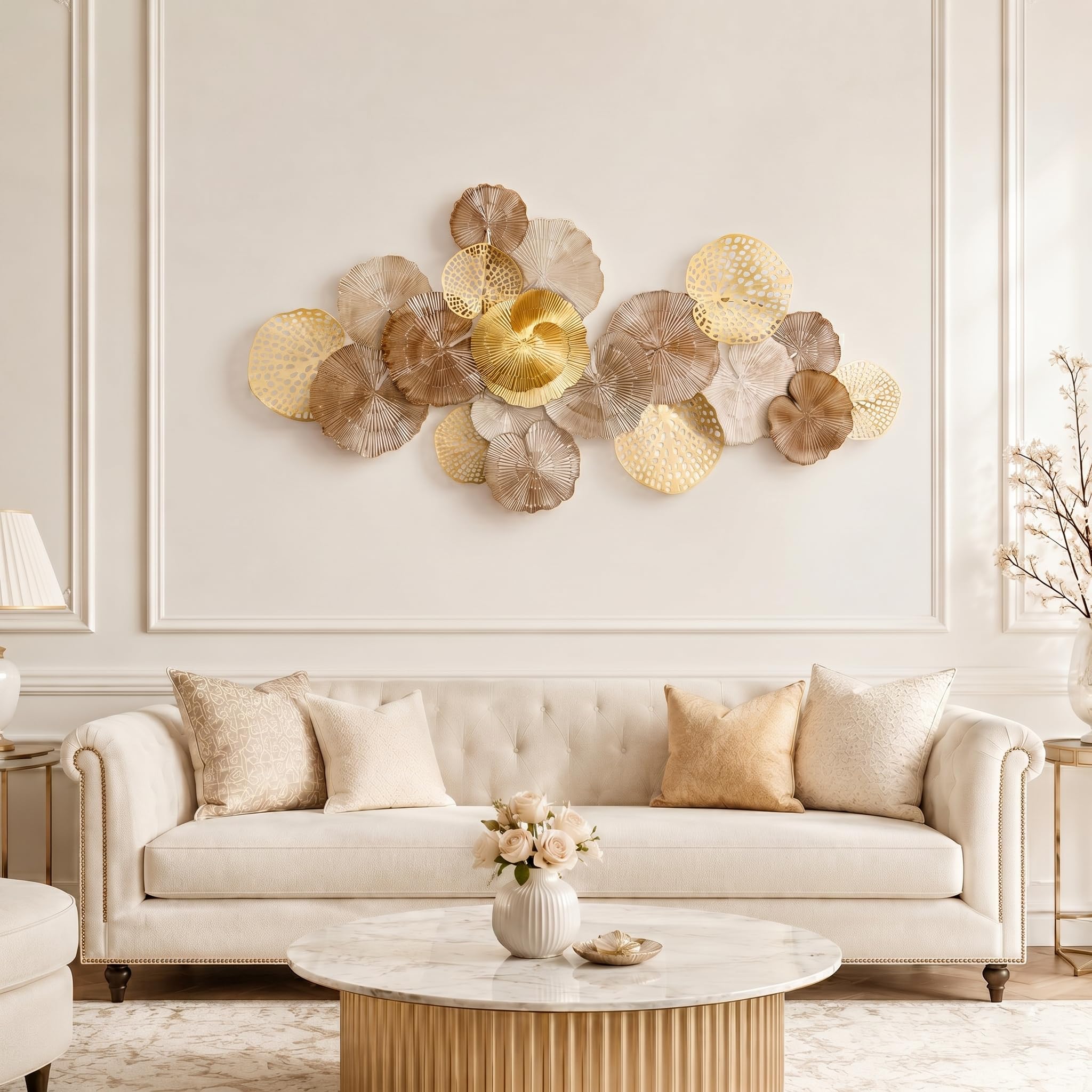 Large Metal Wall Art,3D Lotus Leaf Wall Decor for Living Room