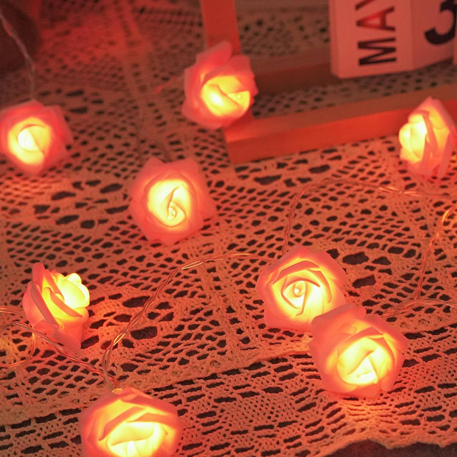 Künstliche Rosen-Lichterkette, kleine farbige Lichter für Valentinstag, Hochzeit, romantischer Antrag, dekorative blinkende Lichter, Paket63