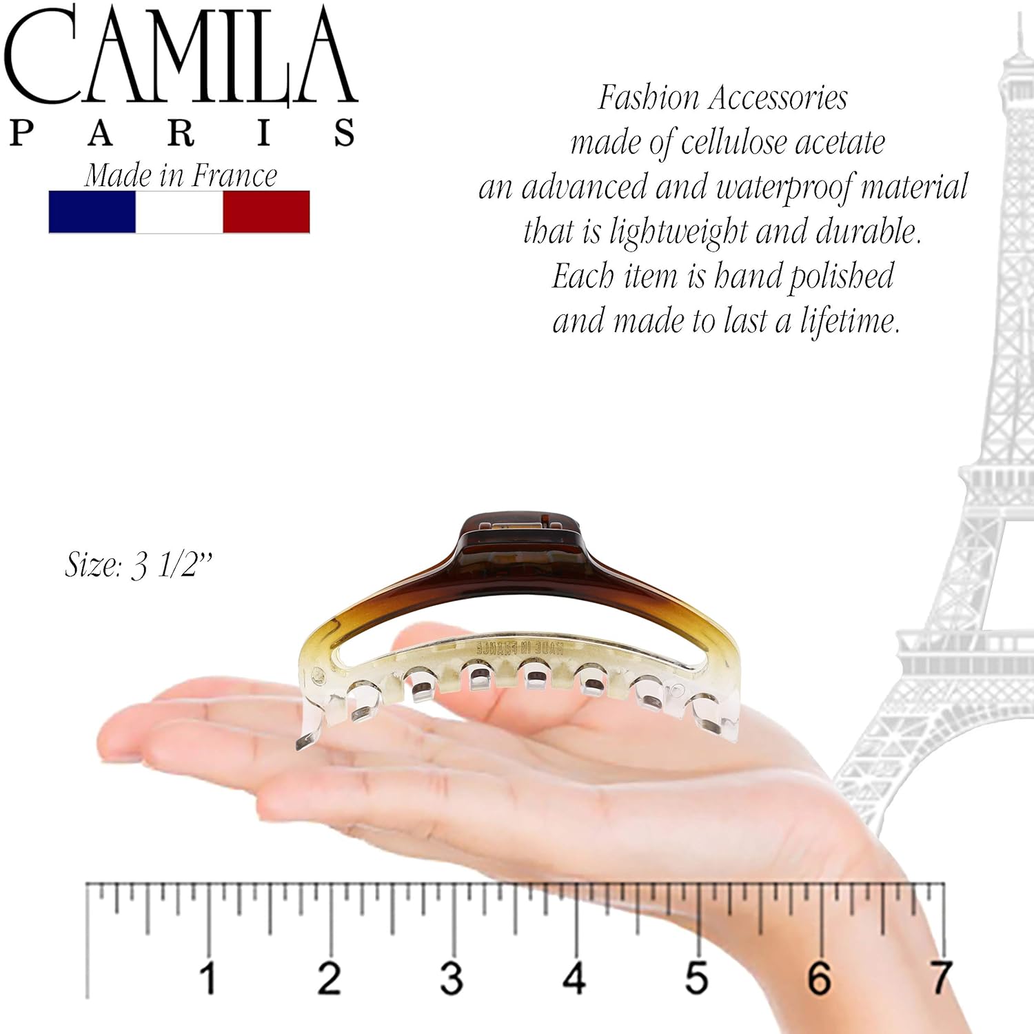 Camila Paris CP2380 French Hair Clip for Women, Medium Narrow, Brown / Cristal, Girls Hair Claw Clips Jaw Fashion Durable Styling Hair Accessories for Women, Strong Hold No Slip Grip, Made in France - Image 3