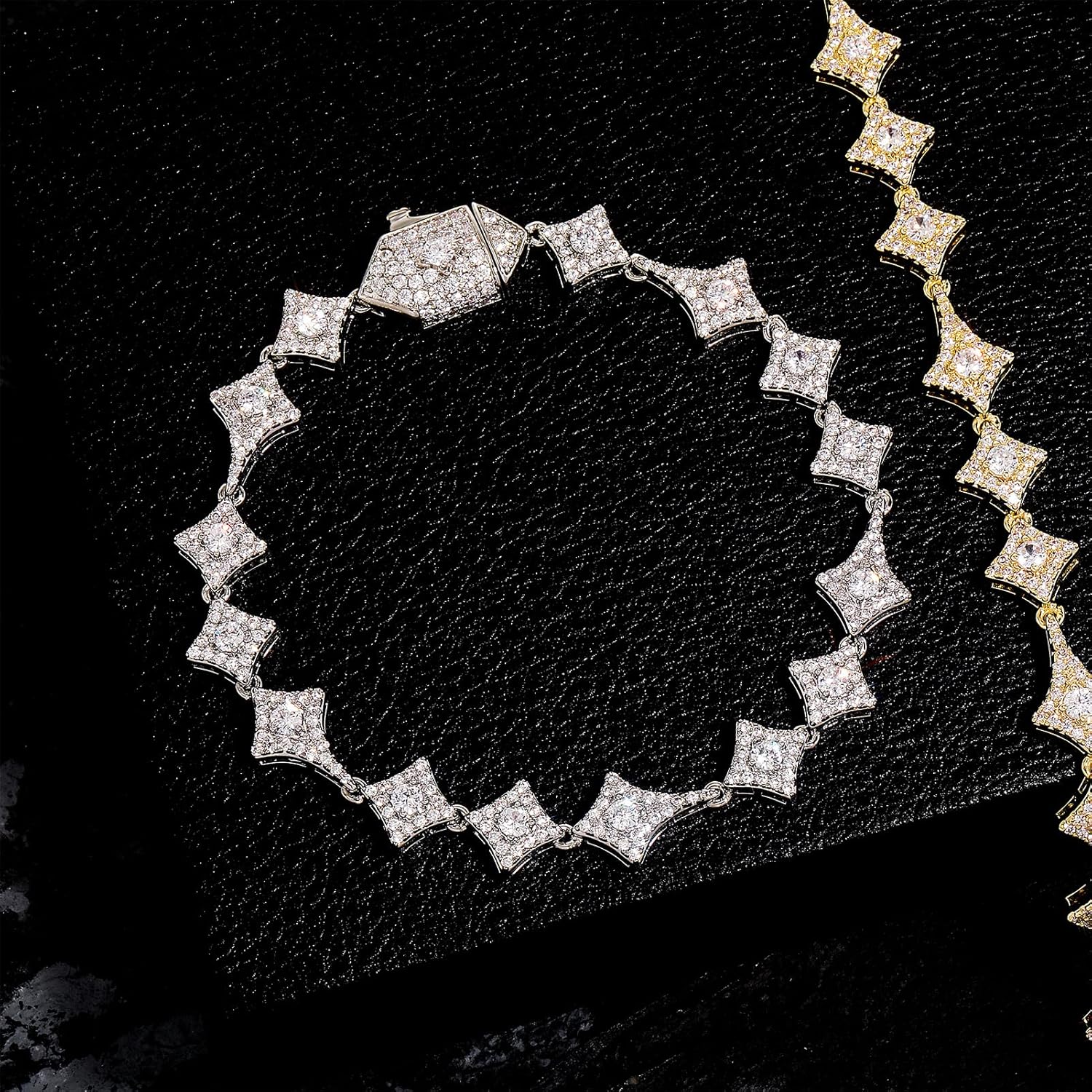 JINAO Hip Hop 10MM Iced Out Star Tennis Bracelet 14K Gold Plated Cluster Cubic Zirconia Diamond Tennis Bracelet Wrist Chain for Men Women