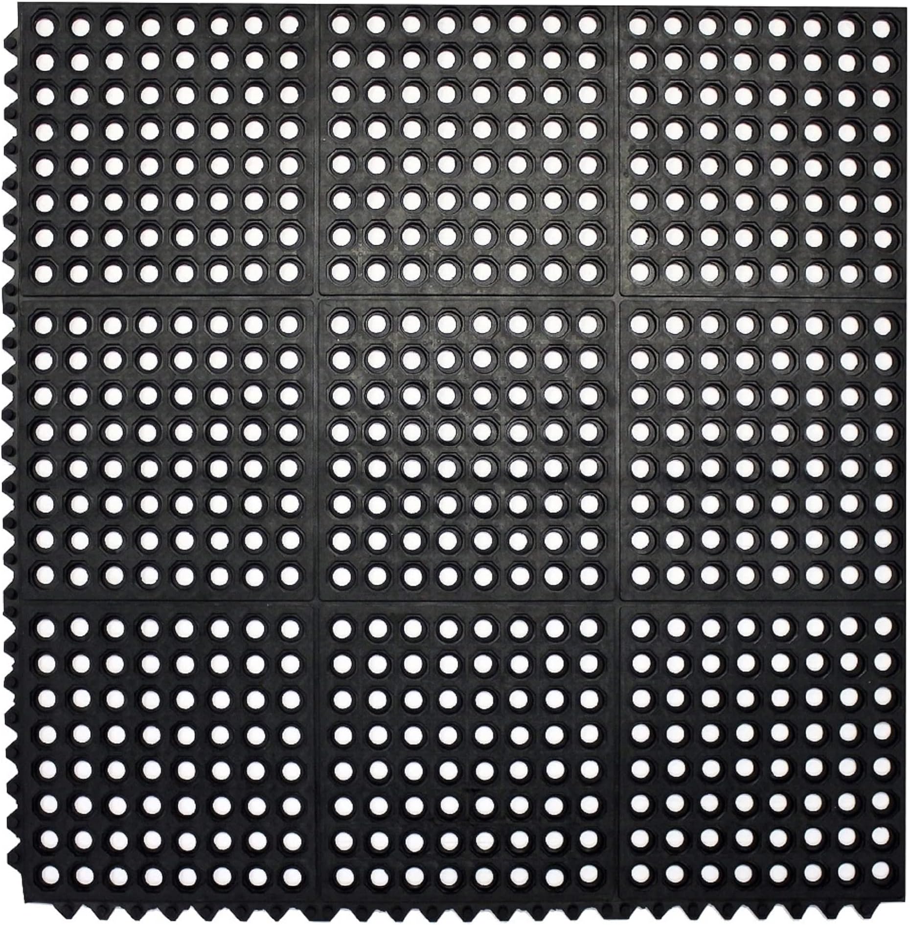 Envelor Interlocking Rubber Floor Mat Restaurant Kitchen Mat Commercial Entrance Door Mat Durable Non-Slip Bar Mat Utility Drainage Mat Indoor Outdoor Wet Areas 3' x 3' - Pack of 4