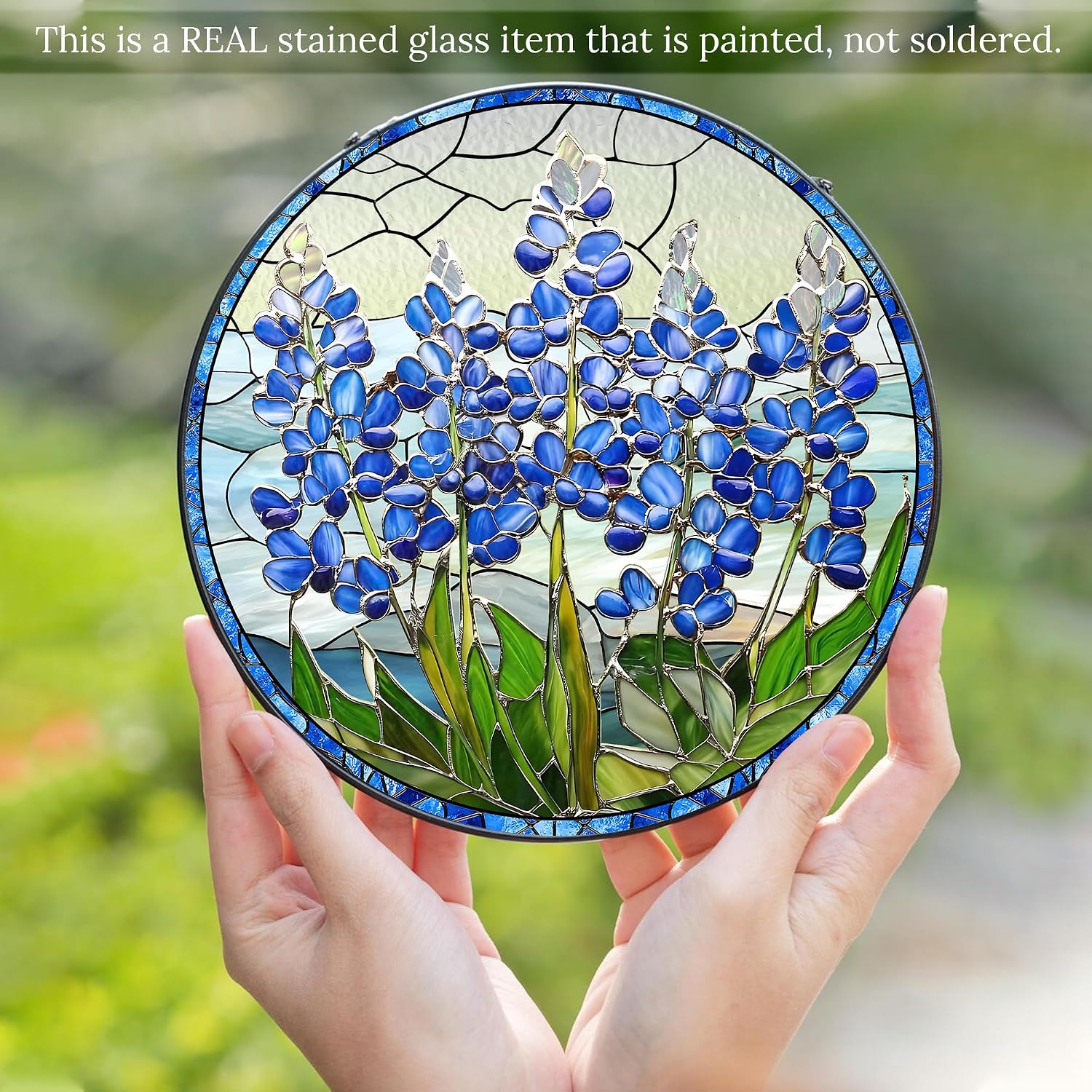 Texas Suncatcher Bluebonnet Decor – 8x8' Bluebonnet Suncatcher Ornament, Southwest Home Decor, Texas Themed Gifts for Women, Lone Star Blue Bonnet Gifts & The Lone Star State Gift Ideas