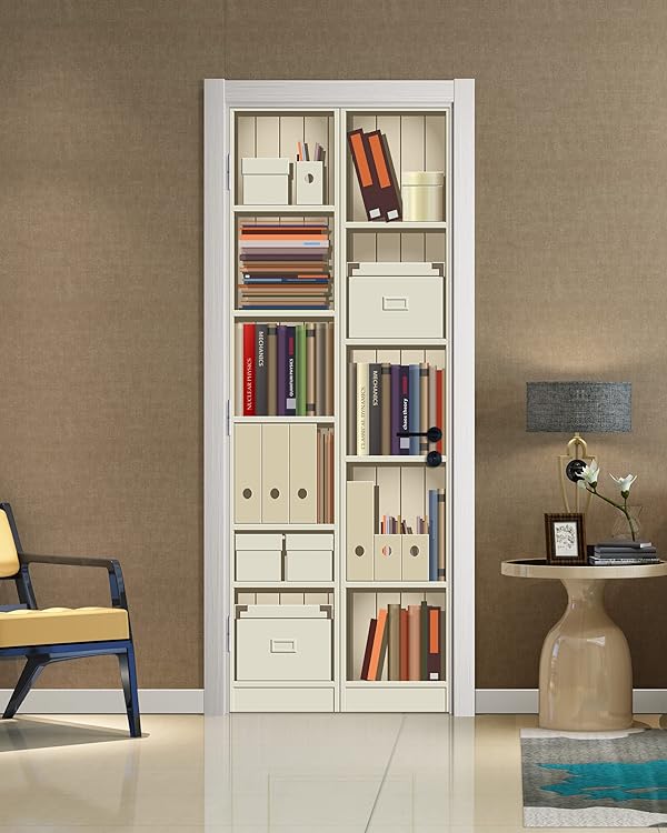 FLFK Door Mural Sticker - White Bookcase,Peel and Stick,Combined Size 32"x80",Split into 2 Pieces by FLFK - Image 5