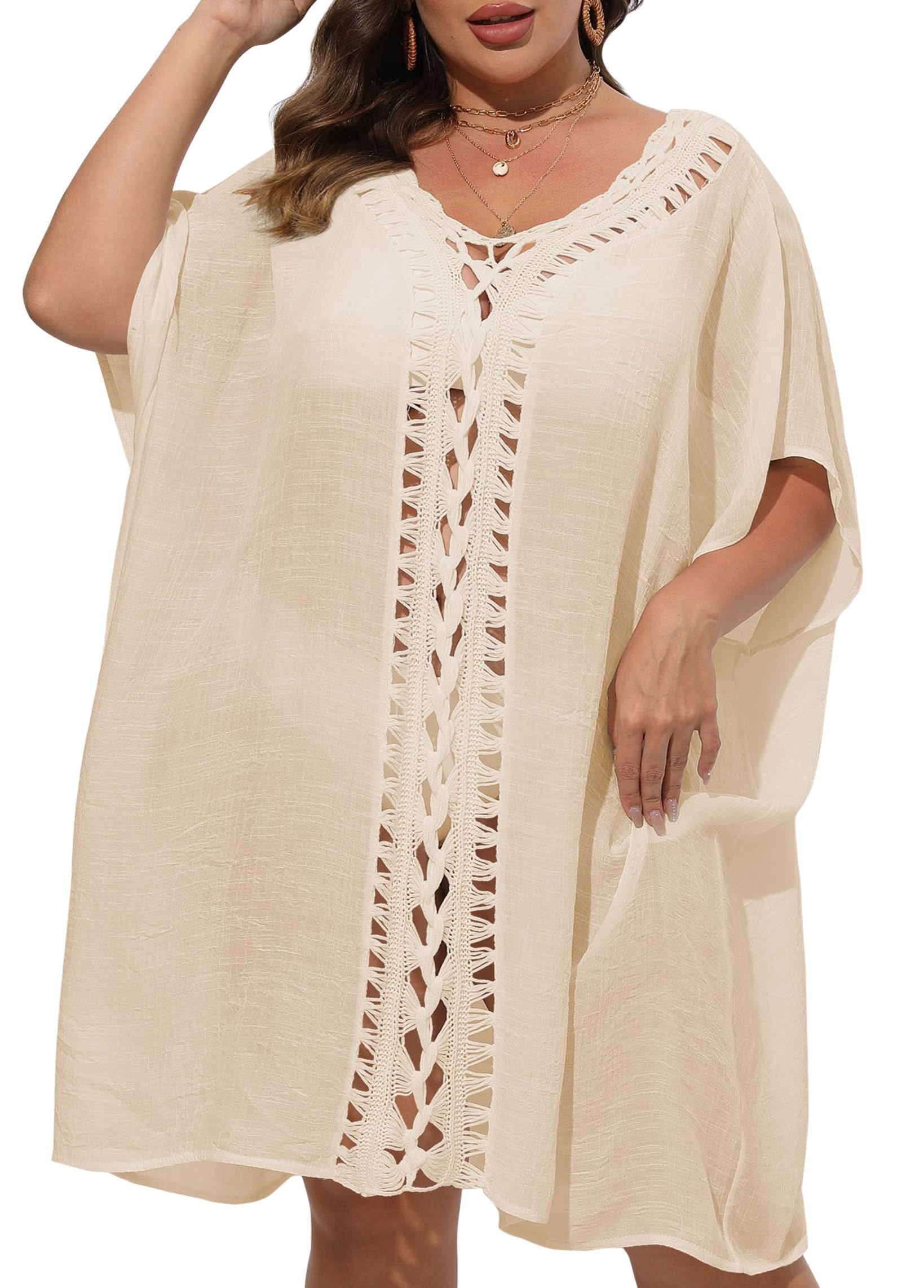 Chalier Bathing Suit Cover Up for Women Plus Size Swimsuit Coverup Summer Loose Beach Cover Up Crochet Design Dress