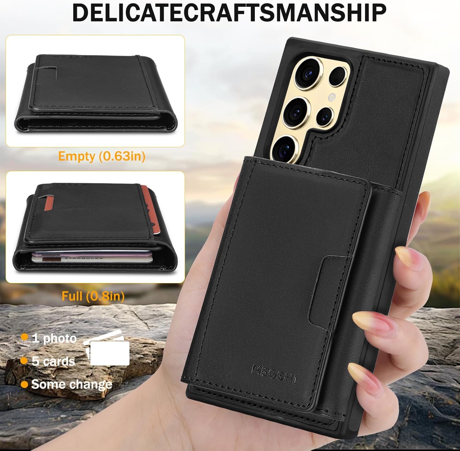 for Samsung Galaxy S24 Ultra Wallet Case, 2-in-1 Detachable Magnetic Wallet Case, Card Holder RFID Blocking, Fashionable Faux Leather Card Slot & Folding Design (Black) - Image 9