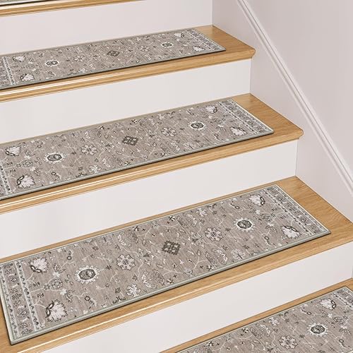 Miniatura 80 de OJIA Alfombra antideslizante a juego para peldaños de madera, parte trasera de goma cuadrada antideslizante, alfombra de aterrizaje para escaleras