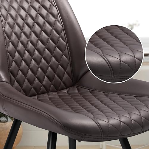 Miniatura 5 de Juego de 4 sillas de comedor, modernas sillas de piel sintética sin brazos, asiento tapizado con respaldo alto y patas de metal resistentes para