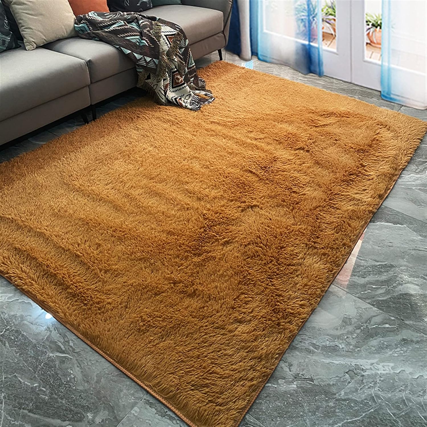 Soft Solid Color Area Rug Bedroom Plush Carpet Living Room Home Decor Blanket Khaki 47x31 inch