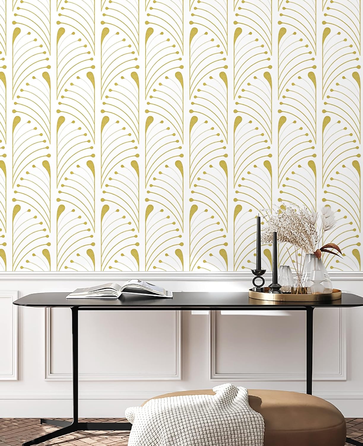 Kitico Gold and White Peel and Stick Wallpaper Gold Geometric Contact Paper Vinyl Waterproof Self Adhesive Wallpaper Removable Contact Paper Decorative Walls Furniture Covering17.3''x393.7''