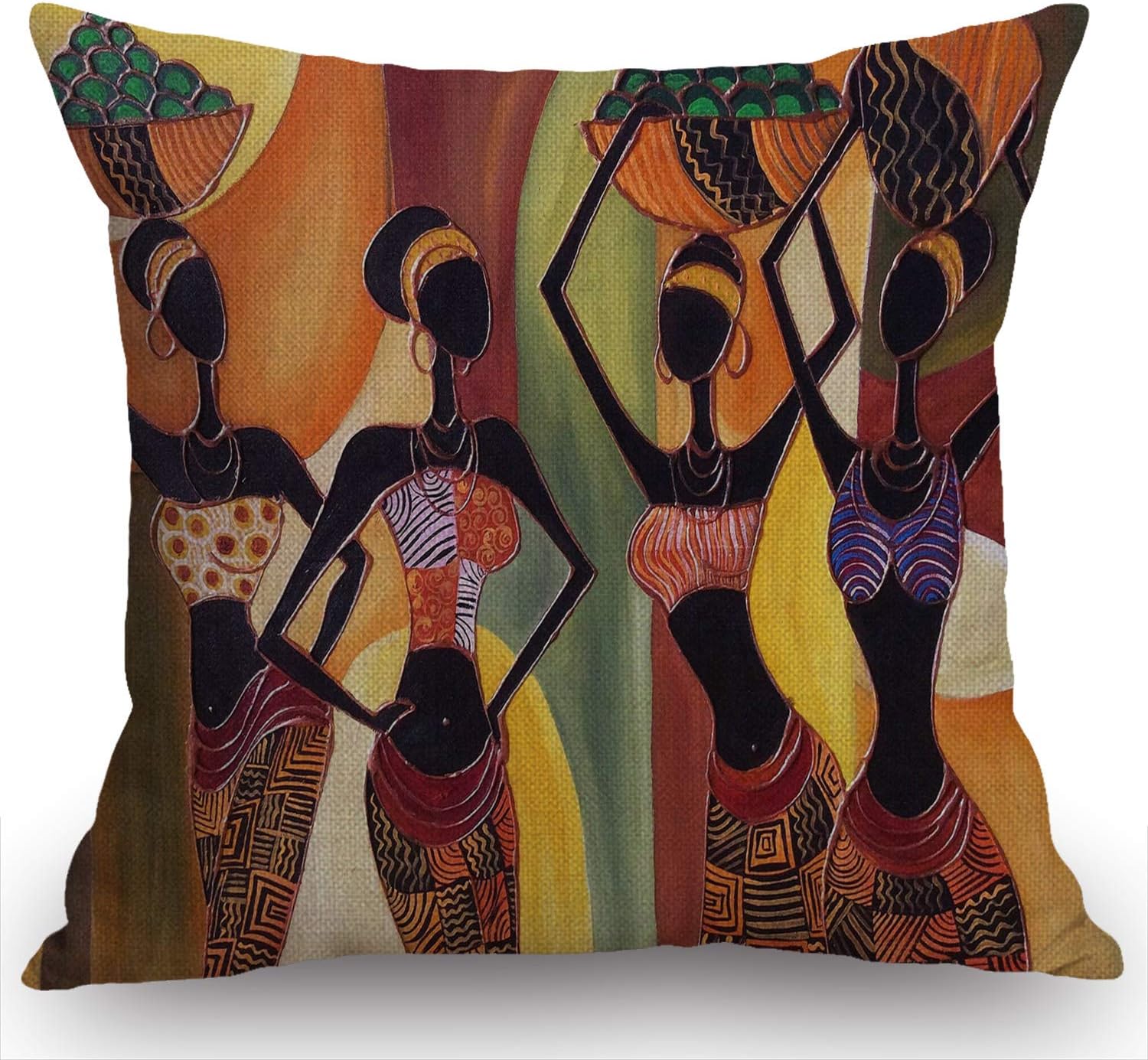 Swono Throw Pillow Case African Woman Cotton Linen Square Cushion Cover Standard Pillowcase for Men Women Home Decorative Sofa Armchair Bedroom Livingroom 18 x 18 inch