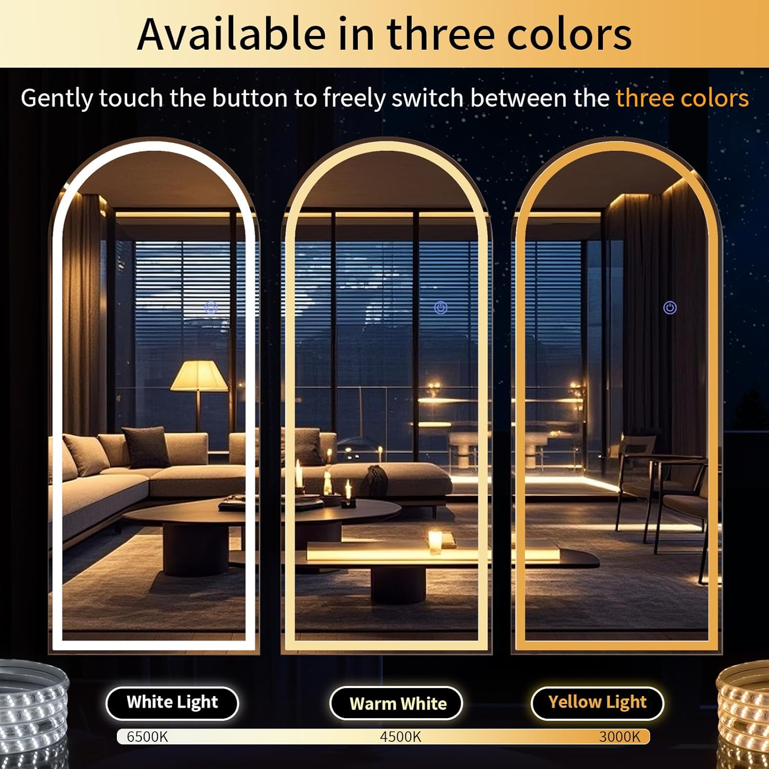 Riskioi 76"x34" LED Full Length Mirror – Arched Standing Floor Mirror with Dimmable Lights 3 Color Modes – Adjustable Brightness, Wall-Mount or Lean for Barber, Fitness Center, Dressing Room, Vanity