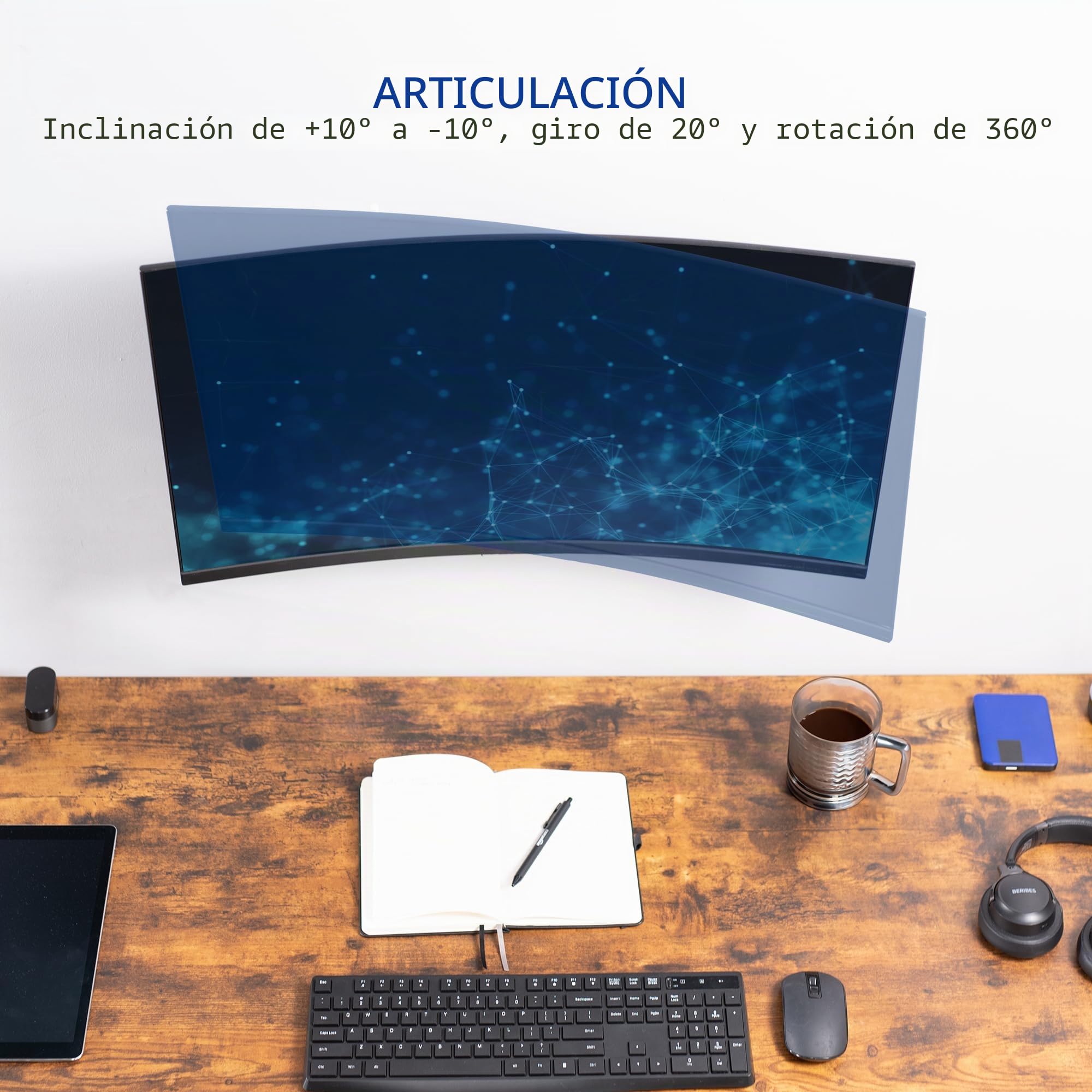 Vivo Soporte de Pared articulado para Monitor Individual de 17 a 32 Pulgadas para Estaciones de Trabajo de pie, se Adapta a 1 Pantalla con VESA máximo 100 x 100 mm, Negro, MOUNT-VW01A