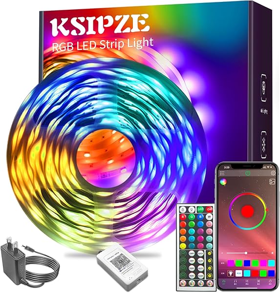KSIPZE Led Lights for Bedroom 65.6ft Led Strip Lights with Remote RGB Color Changing Music Sync Bluetooth Smart App Control for Room Bedroom Lighting Flexible Home Décor