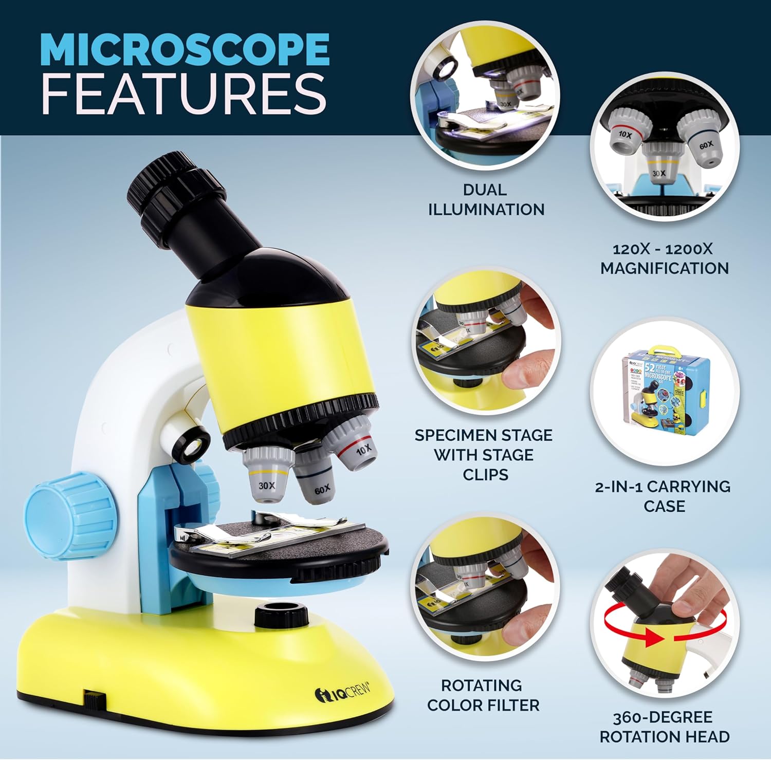 Image showing the underside of the microscope's carrying case with the battery compartment open, revealing two AA batteries being inserted.