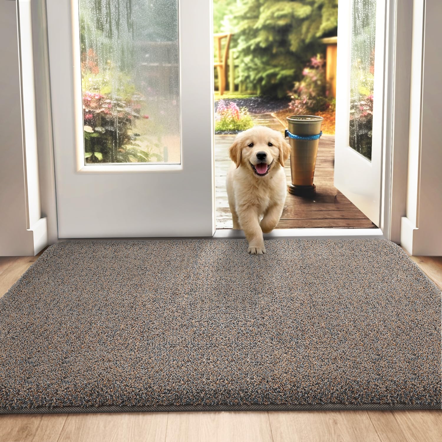 DEXI Dirt Trapper Door Mat Indoor, Non-slip Doormats Inside, Machine Washable, Super Absorbent Entrance Mats Soft Floor Carpet Rug, 90 x 150 cm, Brown-Blue