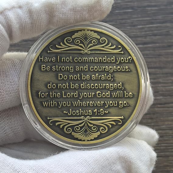 Courage and Strength Christian Challenge Coin with Joshua 1:9 Inscription Bible Verses Pocket Token