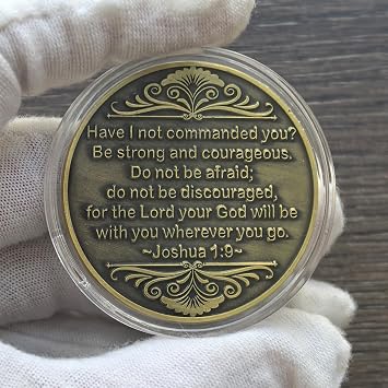 Courage and Strength Christian Challenge Coin with Joshua 1:9 Inscription Bible Verses Pocket Token