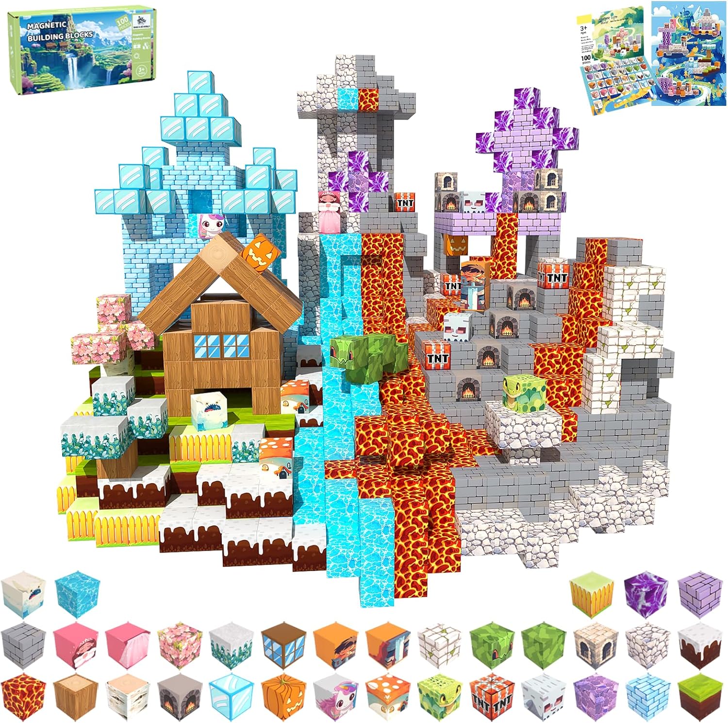 100PCS Magnetic Blocks - Magnet Toys for Kids, Boys and Girls, Magnetic Building Blocks Cubes, Stacking Magnets for Kids, Birthday Gifts for Boys and Girls Age 3+ Years Old