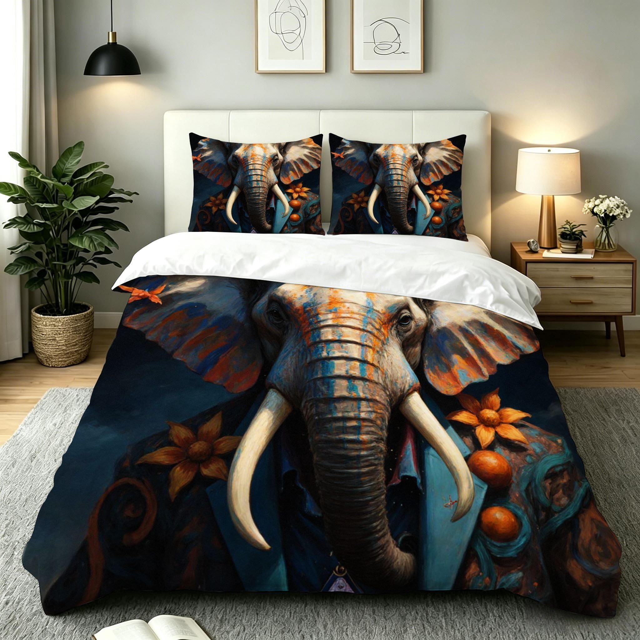 Funda Nordica Cama 150 Elefante Animal, Juego de Ropa de Cama de Microfibra para NiñOs Adultos, Funda de Edredón Cama 220x240 con Cremallera y 2 Funda de Almohada 50x75 cm_A22115